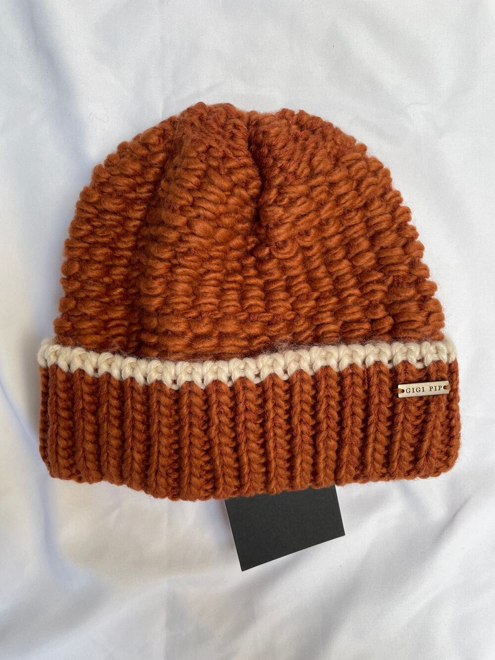NWT Gigi Pip Kids Youth Vail Beanie - Burnt Orange, Chunky Knit Winter Cap